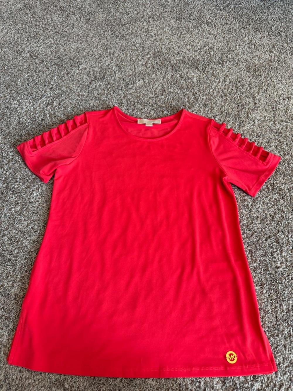 Michael Kors Vibrant Red Short Sleeve Cold-Shoulder Tee